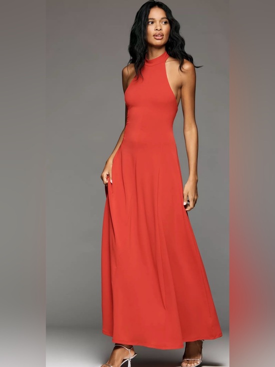 Anthropologie Dresses & Skirts - By Anthropologie Halter Open Back A-Line Maxi Dress Haute Red Formal Evening NWT